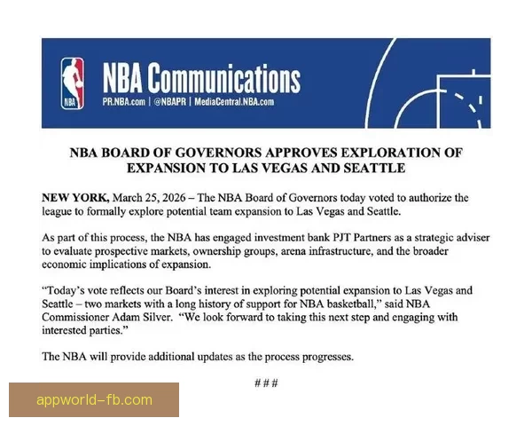NBA理事会批准启动拉斯维加斯西雅图扩军可行性研究
